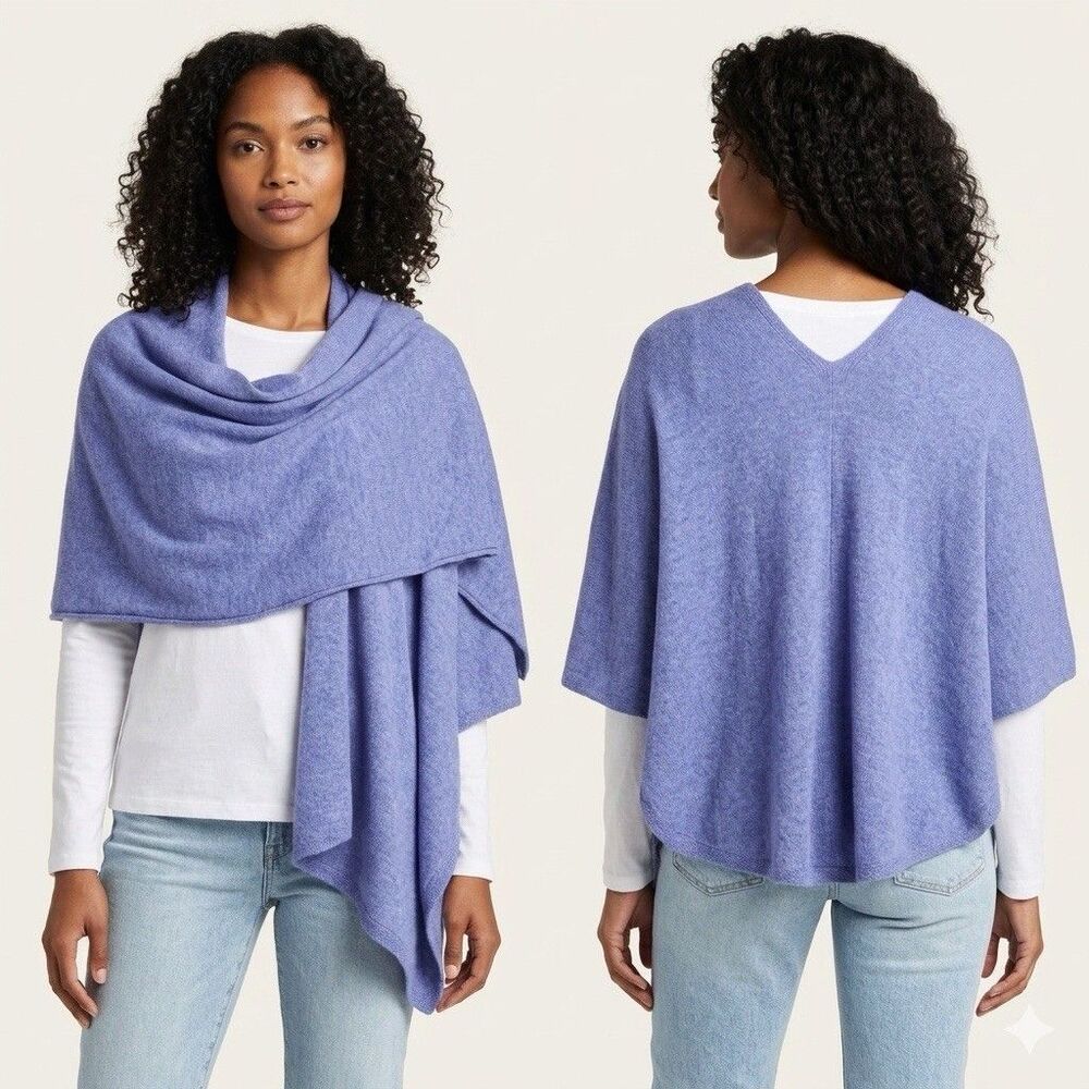 Lilly Pulitzer One Size 100% Cashmere Draped Wrap Poncho Shawl Periwinkle Blue